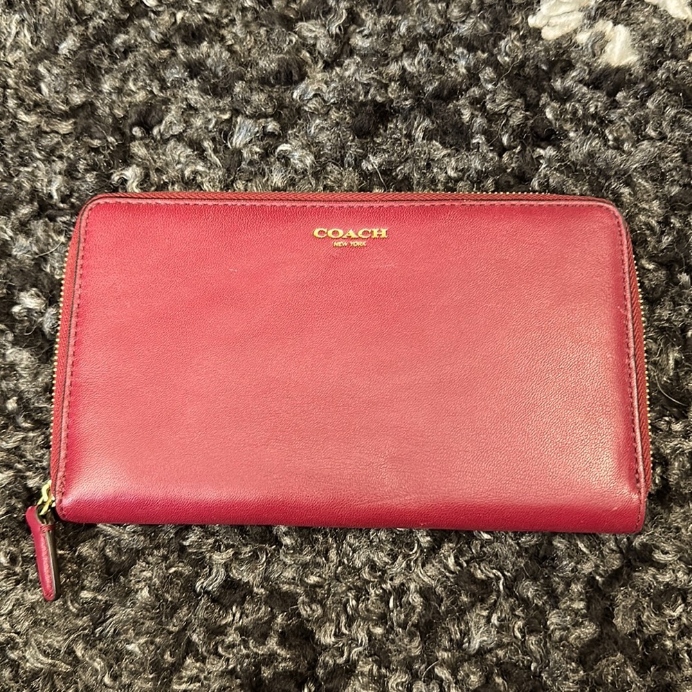 Coach burgundy, large zip around wallet